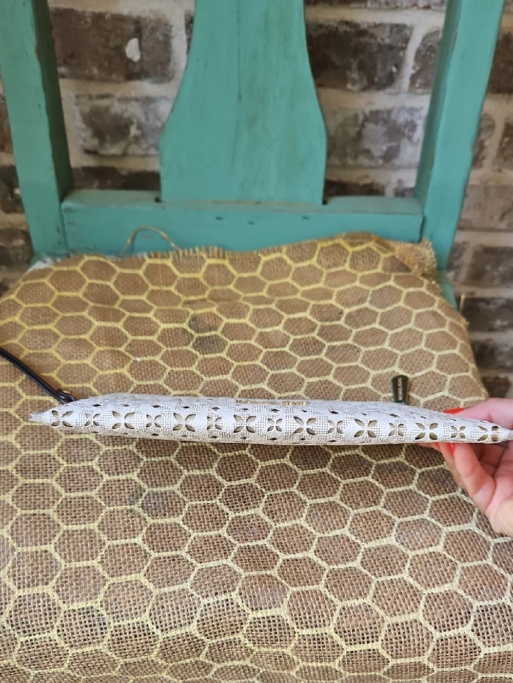 Michael Kors Gold And Cream Signature Perforated Wristlet